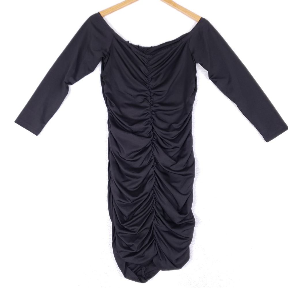 Shein Curve Black Ruched Off the Shoulder Bodycon Mini Dress Long Sleeve 0XL